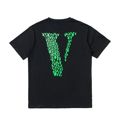 Vlone T Shirts V-Shaped Female Printed Short Sleeve T-shirt Men's and Women's Hip Hop BF Half Sleeve