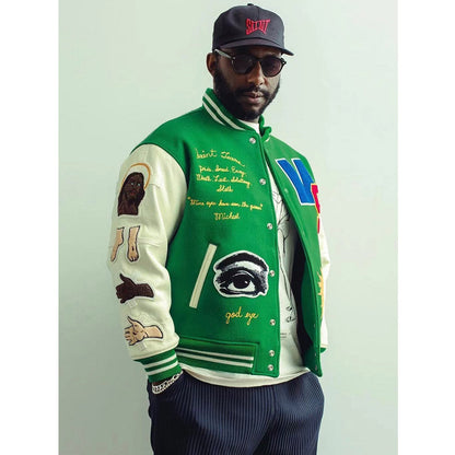 Unisex Baseball Jersey Saint Michael Jesus Embroidered Badge Loose Baseball Jacket