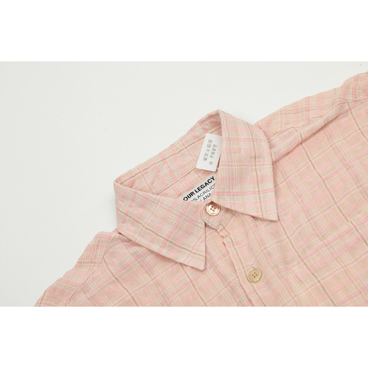Unisex Shirts Our Legacy Pink Loose Checked Long Sleeve Shirt