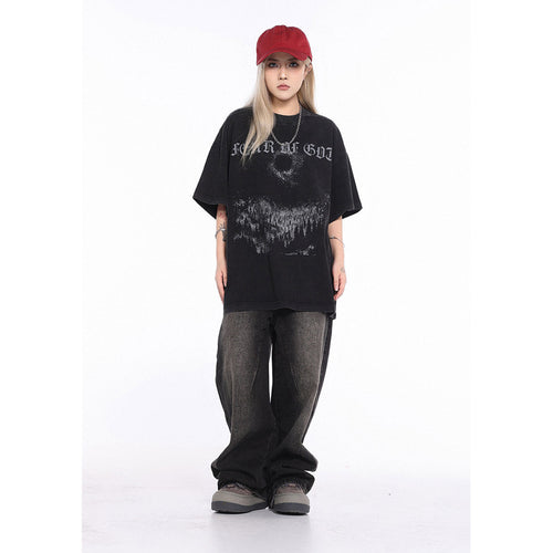 Unisex T-Shirts FOG Vintage Jesus Cross Loose Short Sleeves