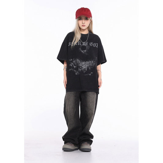 Unisex T-Shirts FOG Vintage Jesus Cross Loose Short Sleeves