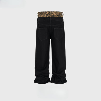 MIJKO Men's Vintage Pants MIJKO Splicing Straight Jeans Men's and Women's Trousers