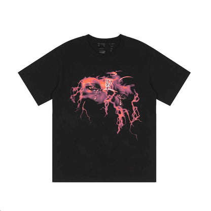 Vlone T Shirts Lightning Portrait English Large V Loose Short Sleeve T-shirt Men and Women High Street Half Sleeve