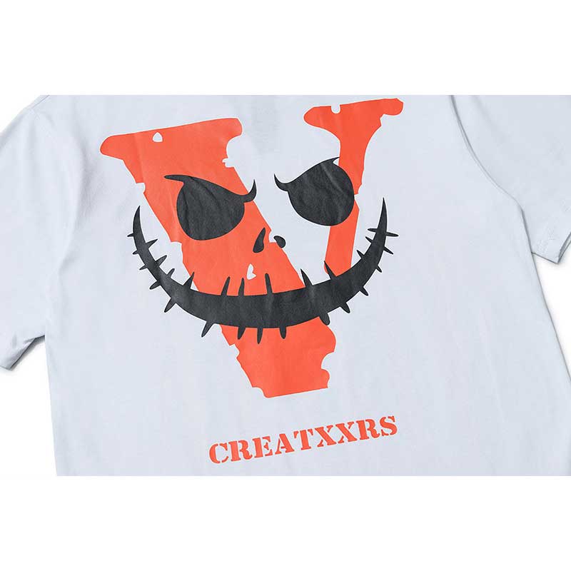 Vlone T Shirts Evil Smiley Face Big V Loose Short Sleeve T-shirt