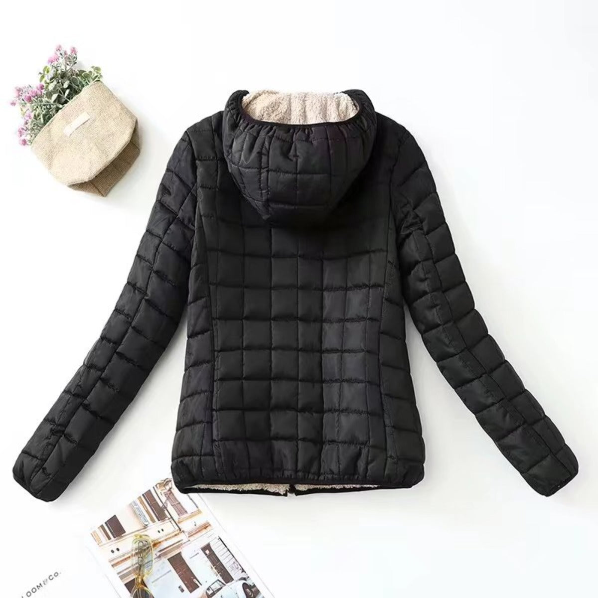 Women Cotton Coat Hooded Fleece-lined Imitation Lamb