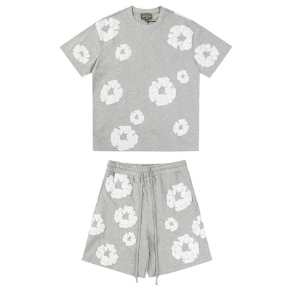 Denim Tears Outfit:T Shirt/Shorts (Separate Purchase Options) Puff Print Short Sleeve T-shirt Loose Couple Shorts Suit