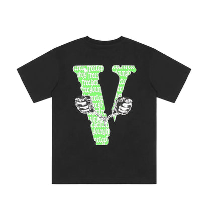 Vlone T Shirts Sanskrit Character Printed Large V Short Sleeve T-shirt Men and Women High Street Loose Half Sleeve
