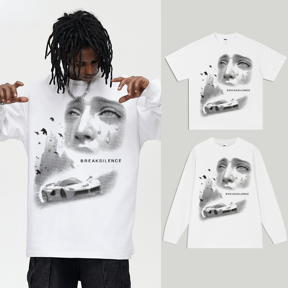 Vintage T-shirts Printed Short Sleeve T-Shirt Cotton White Loose T-Shirt