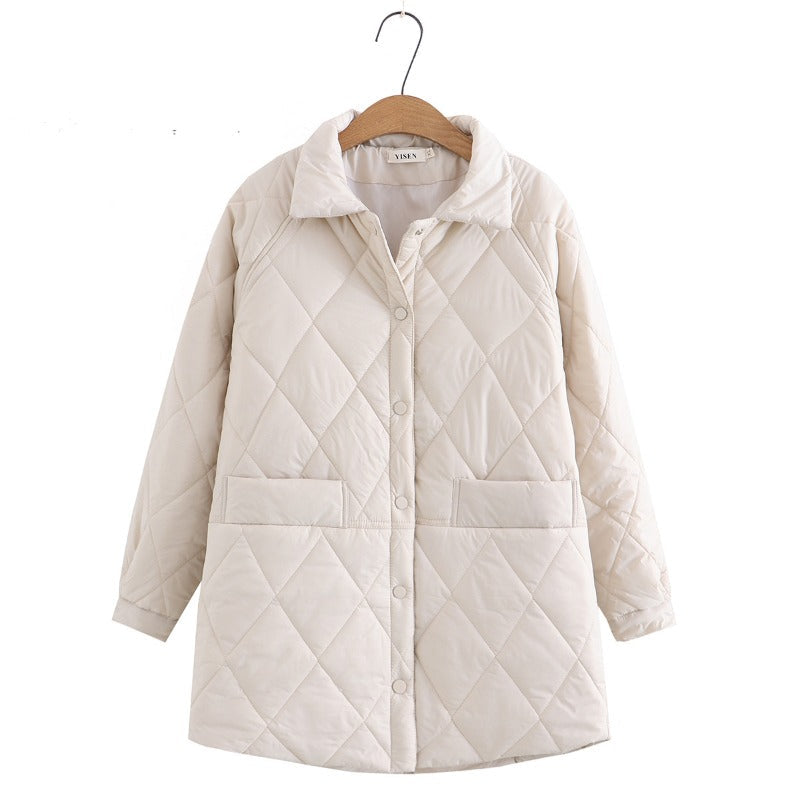 Women Cotton Coat plus Size Diamond Plaid Loose Slimming and Warm