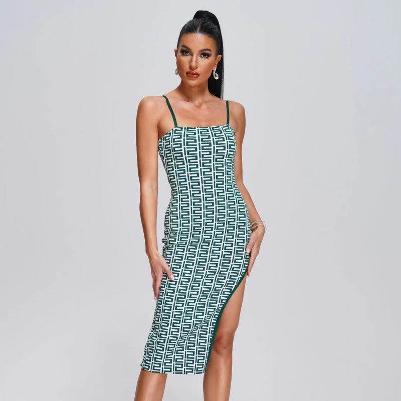 Women's Evening Dress Slim Fit Bandage One-Piece Dress Sling High Slit Dress