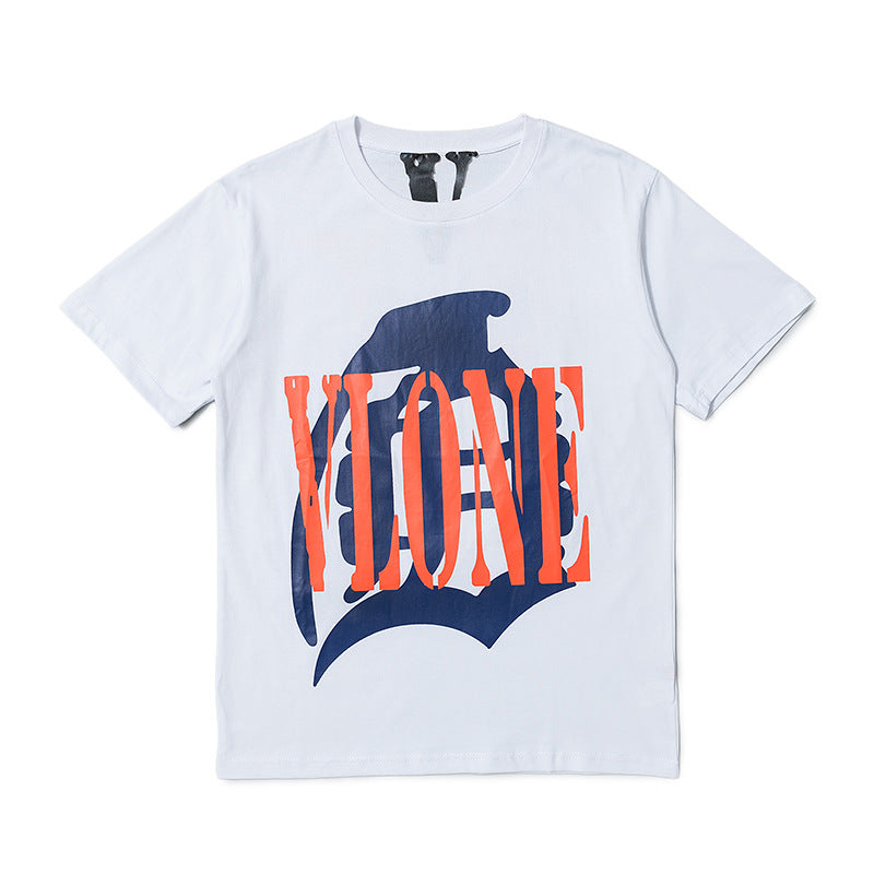 Vlone T Shirts Evil Smiley Face Big V Loose Short Sleeve T-shirt