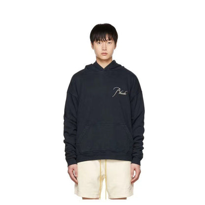 Rhude Hoodie Micro Label Letter Embroidered Fleece Hooded Sweater