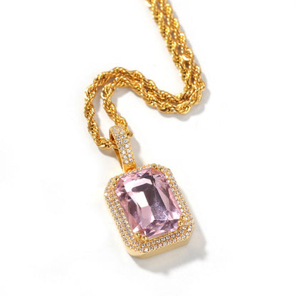 Jewelry Colored Square Solid Vintage Pendant Necklace with Diamonds ins Royalty Jesus Pieces Spectrum