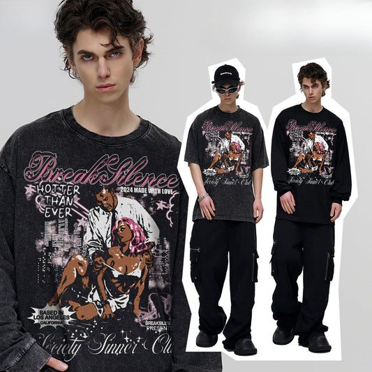 Vintage T-shirts American Vintage Print Short Sleeve T-Shirt Autumn