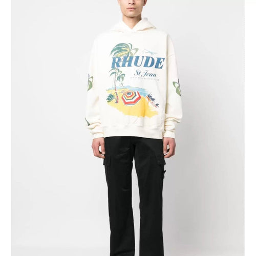 Rhude Hoodie Beach Coconut Letter Print Hooded Sweater Jacket