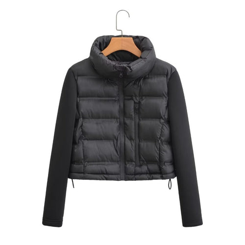 Women Cotton Coat Graceful Stand Collar Stitching Jacket