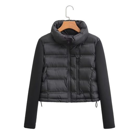 Women Cotton Coat Graceful Stand Collar Stitching Jacket
