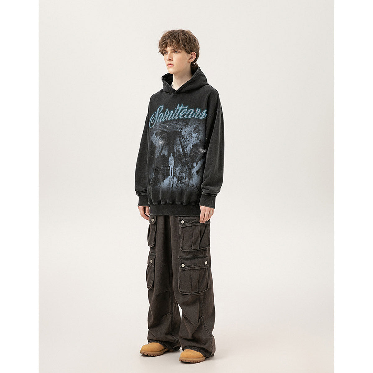 Unisex Hoodies Saint Michael Distressed Loose Hoodie