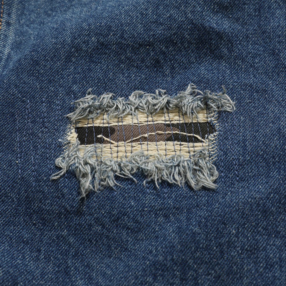 Men Jacket Coat Ripped Denim Jacket Embroidered Workwear Jacket