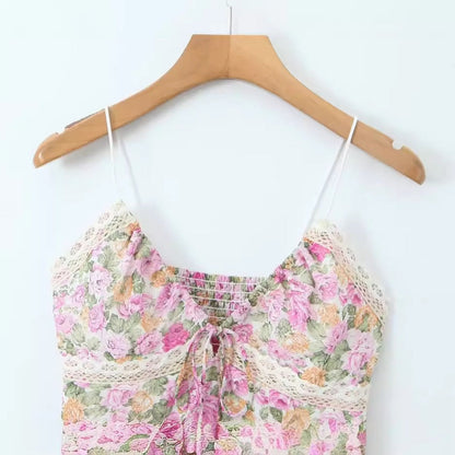 Women Tops Summer V-neck Lace Sling Backless Sexy Top