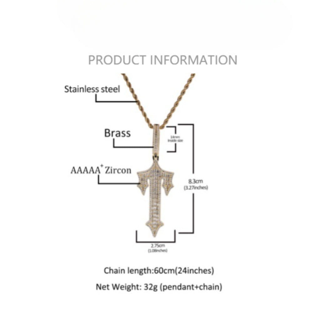 Jewelry Hip Hop T Letter Pendant Gold Set T Square Zircon Necklace Armament Crosses Egypt Pieces St. Valentine's