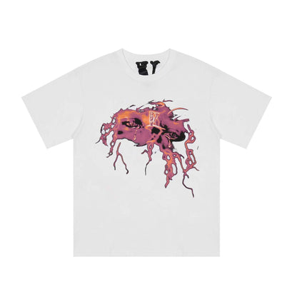 Vlone T Shirts Lightning Portrait English Large V Loose Short Sleeve T-shirt Men and Women High Street Half Sleeve