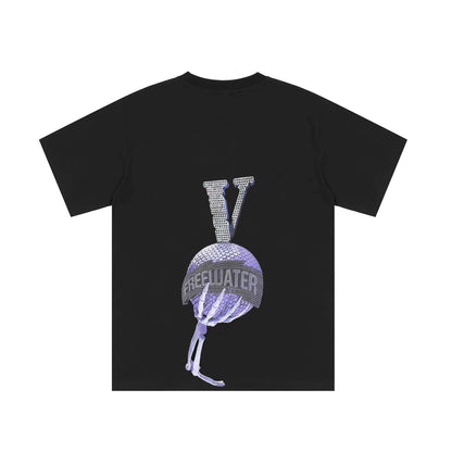 Vlone T Shirts Skull Palm Diamond Large V Printed Short Sleeve Men and Women Couple High Street Half Sleeve