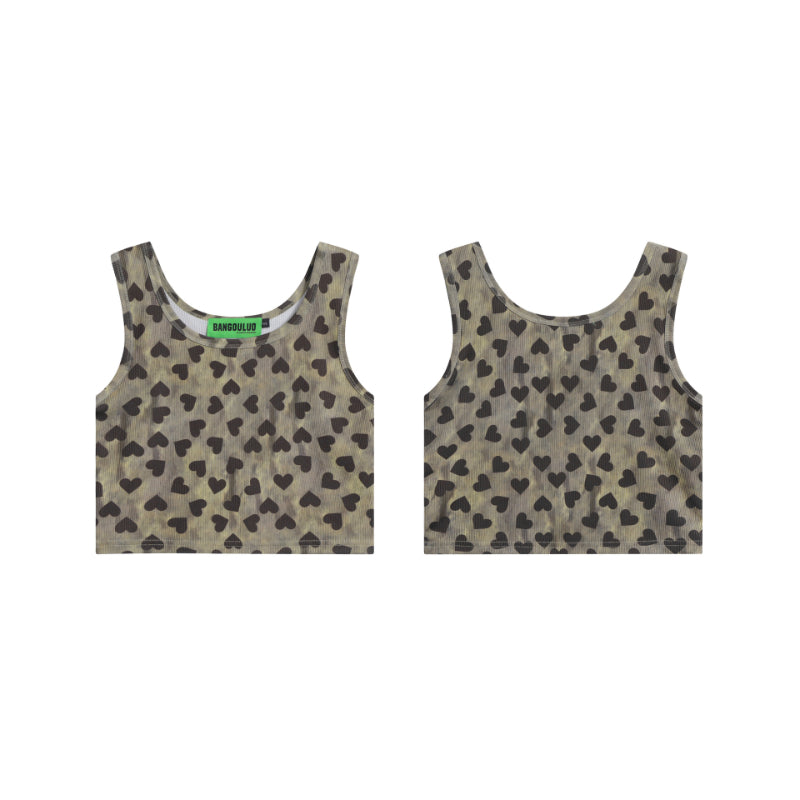 Women Vest Retro Love Full Printed Y2g Short Vest
