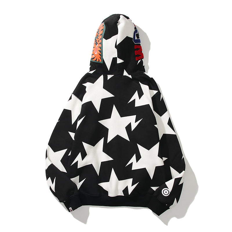 Star Print Designer Shark Full Zip Up Unisex Hoodie Style Streetwear Made with High-Quality Material