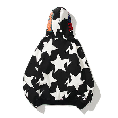 Star Print Designer Shark Full Zip Up Unisex Hoodie Style Streetwear Made with High-Quality Material