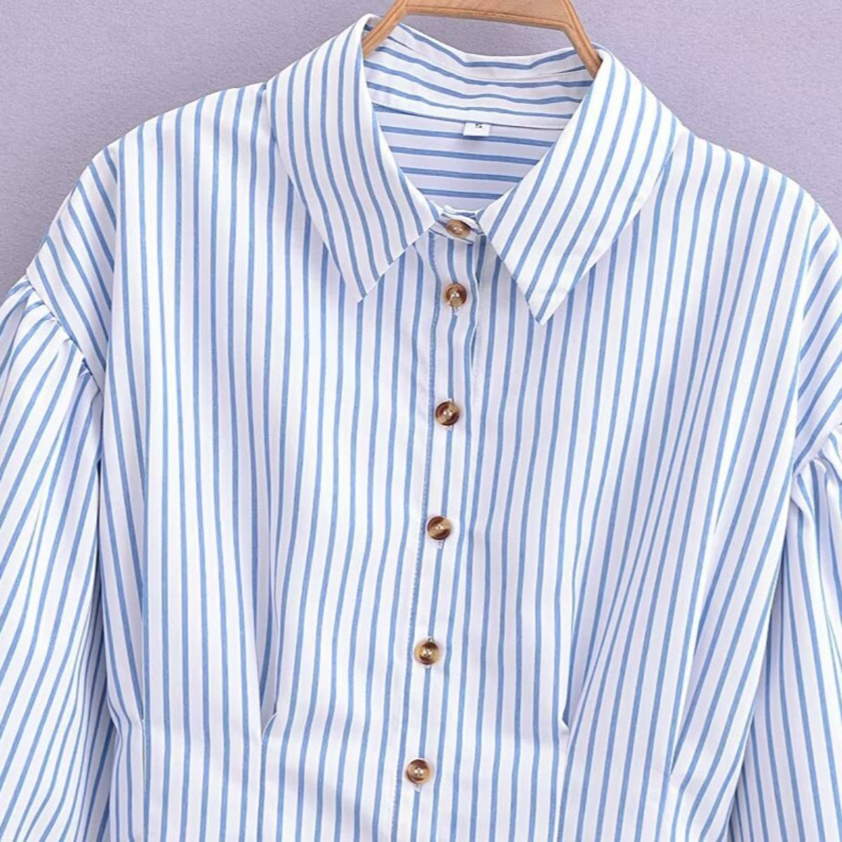 Women Tops Summer Stripes Cropped Shirt Lapel Single Breasted Cropped Top