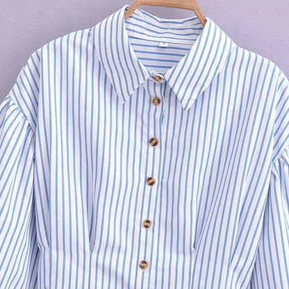 Women Tops Summer Stripes Cropped Shirt Lapel Single Breasted Cropped Top
