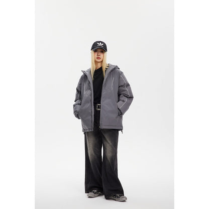 Unisex Coat Youth University Style Hooded Coat Thickened Cotton-Padded Coat