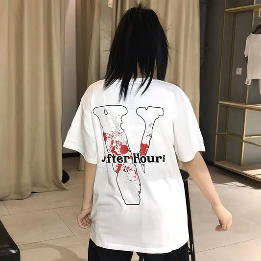 Vlone T Shirts Letter Avatar Large V Short Sleeve T-shirt Men and Women Loose BF Half Sleeve