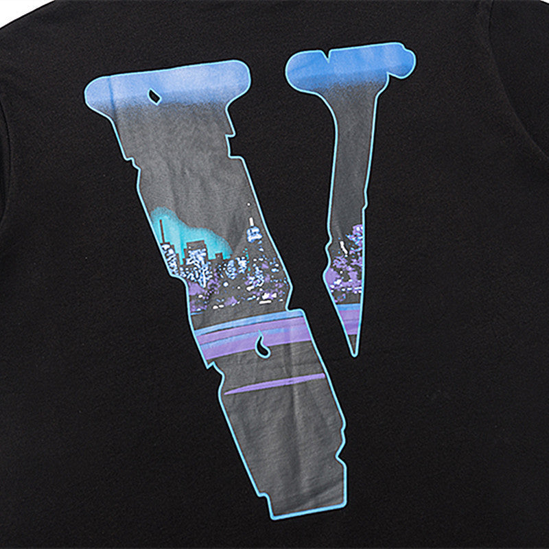 Vlone T Shirts V-Shaped Female Somke Printed Short Sleeve T-shirt Men and Women Hip Hop Couple Half Sleeve