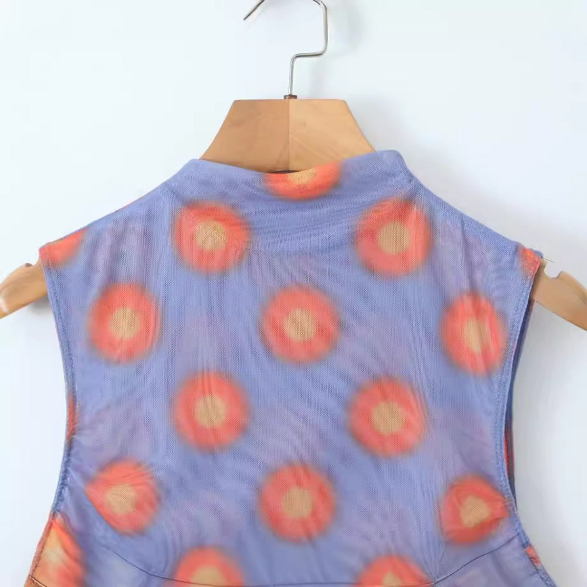 Women Tops Summer Mesh Printed Pleated T-shirt Vest