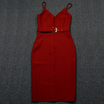 Women's Evening Dress Strap Belt Dress Sexy Slim Fit Bandage Dress