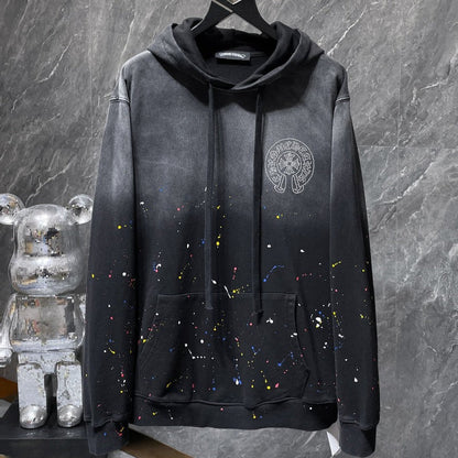 Chh Chrome Hearts Hoodie Horseshoe gradual change washing water splashing ink