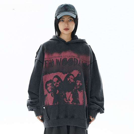 Men Hoodie Retro Washed Hooded Sweatshirt Sports Sweater