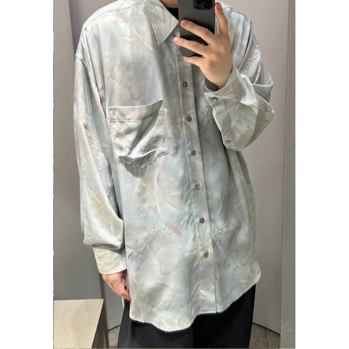 Unisex Shirts Floral Print Oversized Satin Shirt