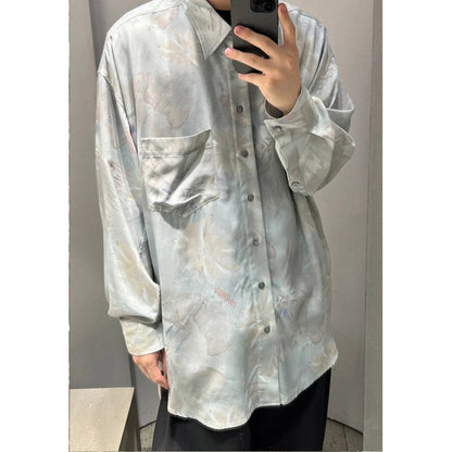 Unisex Shirts Floral Print Oversized Satin Shirt