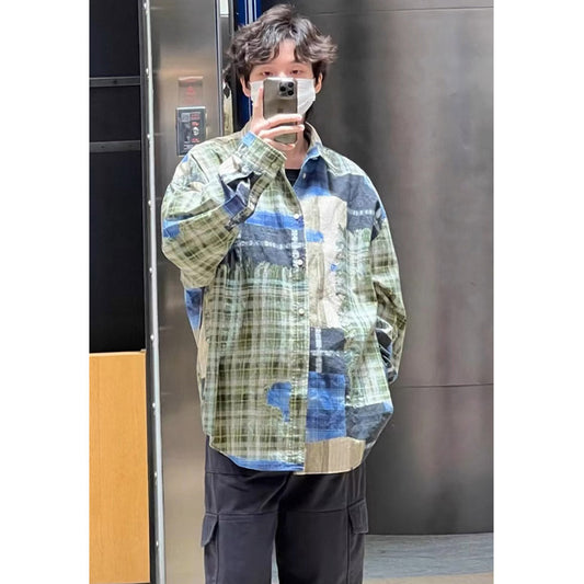 Unisex Shirts Plaid Loose Casual Long Sleeve Shirt