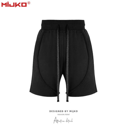 MIJKO Mens Shorts Drawstring Splicing Casual Pants
