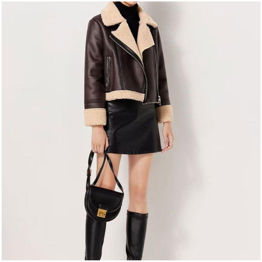 Women Cotton Coat Zipper Leather Coat''