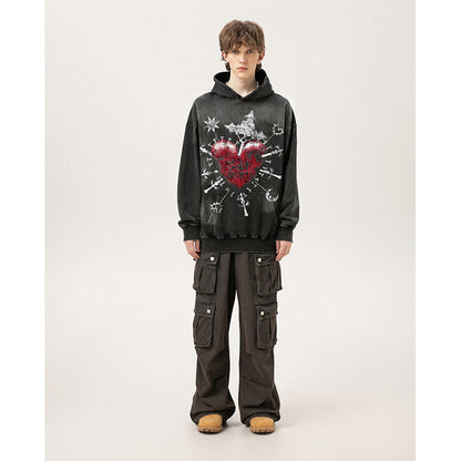 Unisex Hoodies Saint Michael Stung Heart Old Loose Hoodie