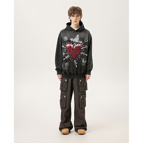 Unisex Hoodies Saint Michael Stung Heart Old Loose Hoodie