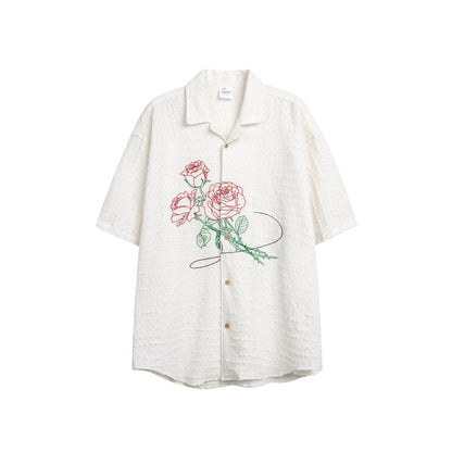 Unisex Shirt Hawaiian Shirt Embroidered Rose Pattern