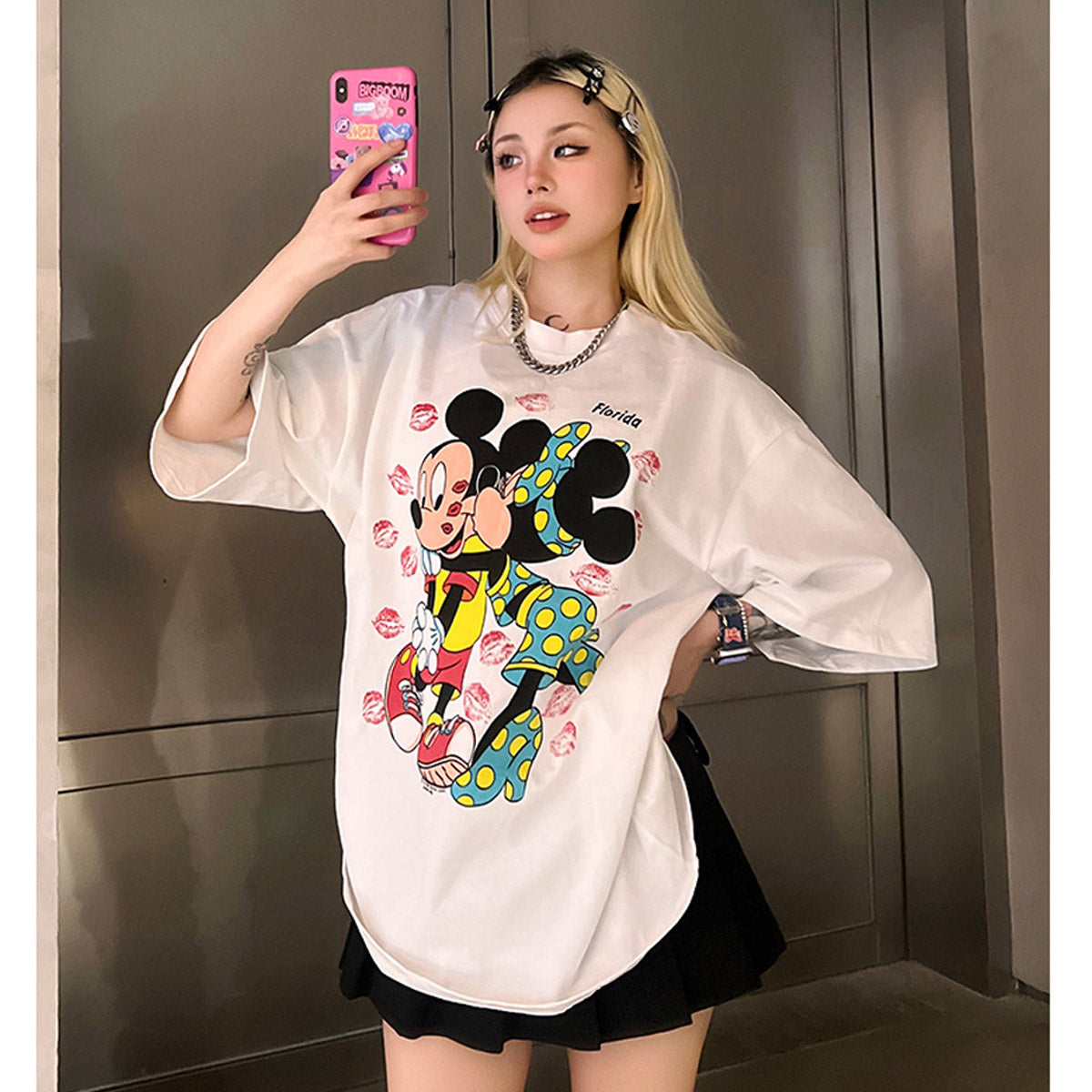 Unisex T-Shirts Washed Old Vintage Mickey Mouse Cartoon Anime Loose T-Shirt