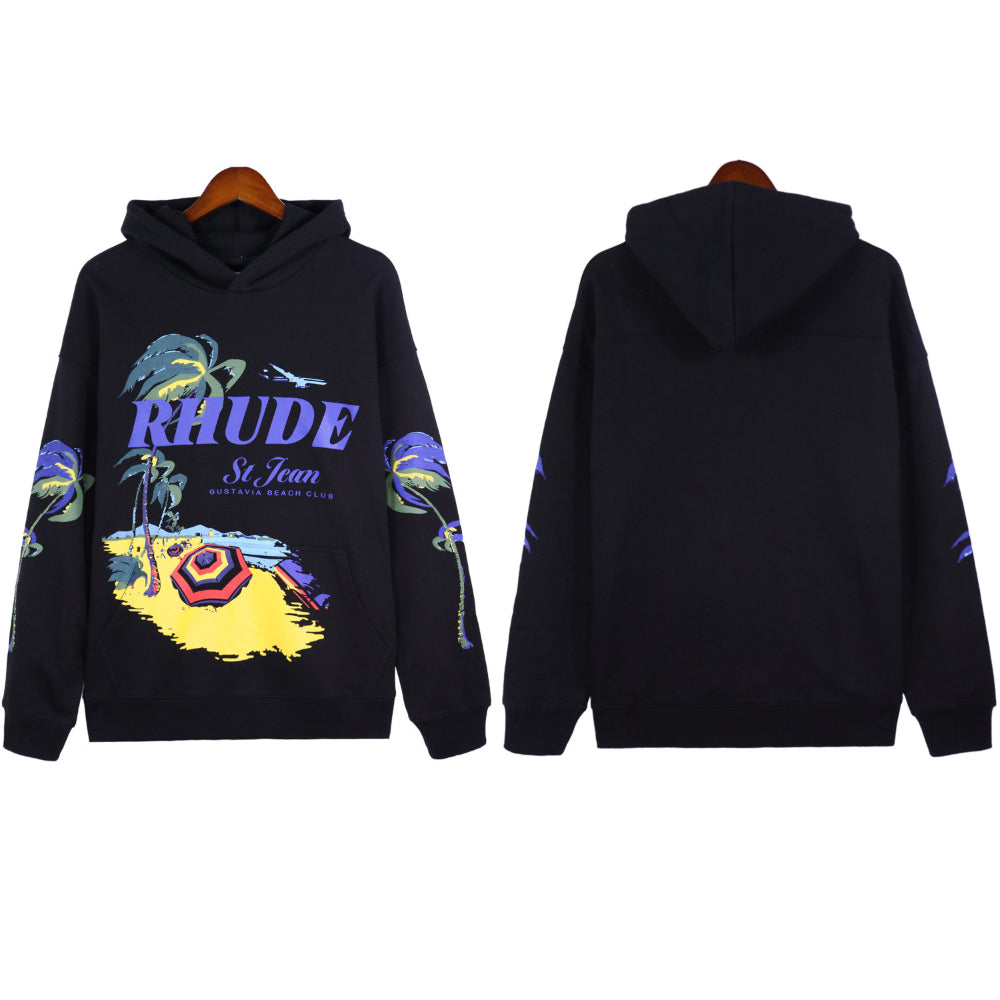 Rhude Hoodie Beach Coconut Letter Print Hooded Sweater Jacket