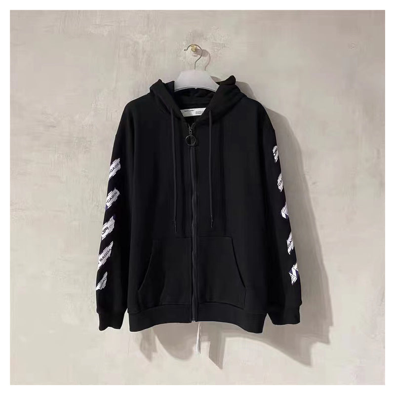 OW Hoodie Zipper Long Sleeve Sweatshirt Airport Cordon